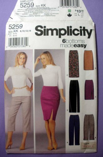 Simplicity 5259 Women's Skirts, Capris, Pants Sewing Pattern Misses Size 8-10-12-14 UNCUT