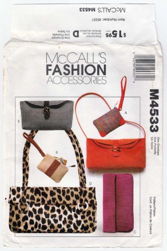 McCall's M4533 4533 Sewing Pattern for Lined Purse, Handbag, Clutch, Wristlet, UNCUT OOP