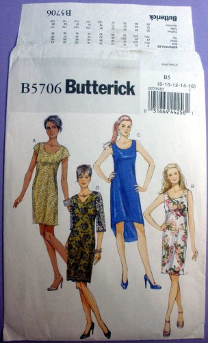 Butterick B5706 5706 Scoop or V-Neckline Dress Pattern, Misses / Petite Size 8-10-12-14-16 UNCUT
