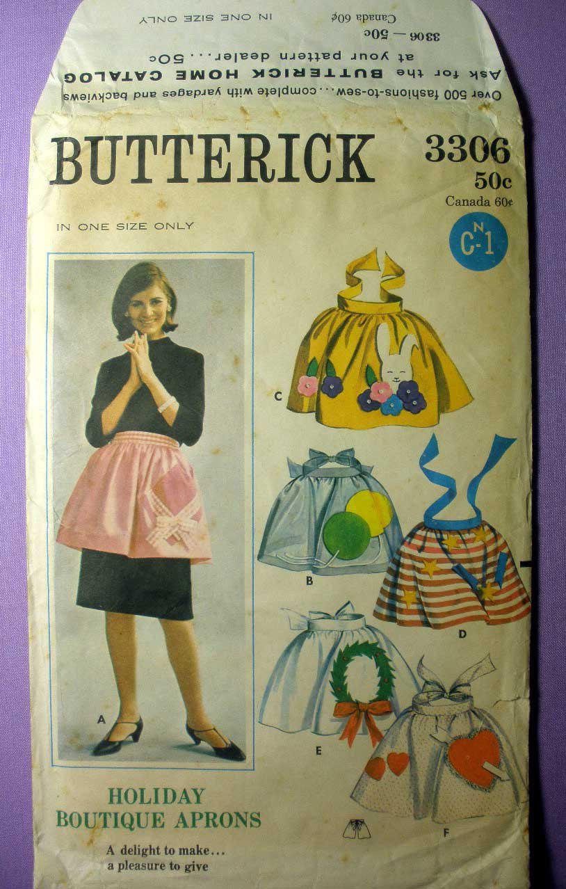 Butterick 3306 UNCUT Vintage 1960's Holiday Aprons Sewing Pattern Christmas, Easter, 4th of July