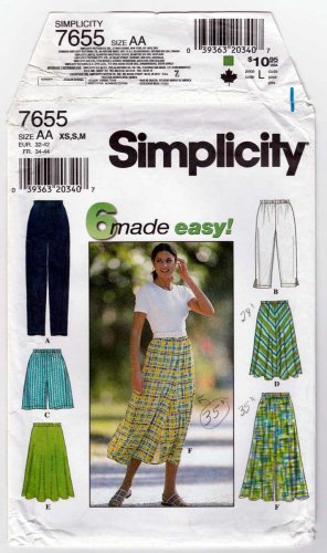 Simplicity 7655 Women's Pull on Pants, Shorts, Skirt Sewing Pattern Size 6-8-10-12-14-16 UNCUT