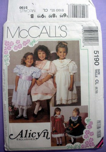 McCall's 5190 Girl's Special Occasion Dress Sewing Pattern, Alicyn Exclusives Child Size 6-7-8 UNCUT