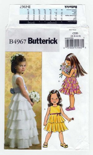 Butterick B4967 4967 Girls Formal Dress Pattern with Tiered Skirt, Flower Girl, Size 2-3-4-5 UNCUT