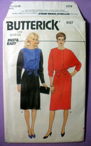 Butterick 6127 UNCUT Women's Modest Pullover Dress and Belt Sewing Pattern, Misses' Size 8-10-12