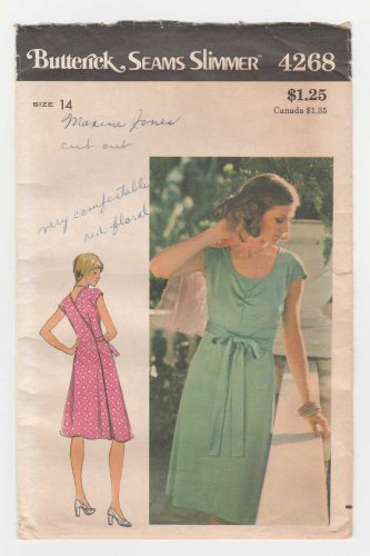 Butterick 4268 Vintage 1970's Flared Back Wrap Dress, Women's Sewing Pattern, Misses Size 14 Bust 36