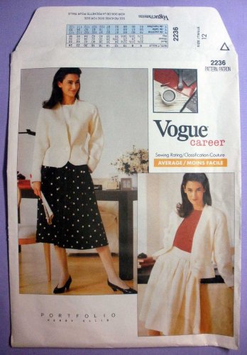 Vogue 2236 UNCUT Women's Career Jacket and Skirt Sewing Pattern, Perry Ellis, Misses Size 12 Bust 34
