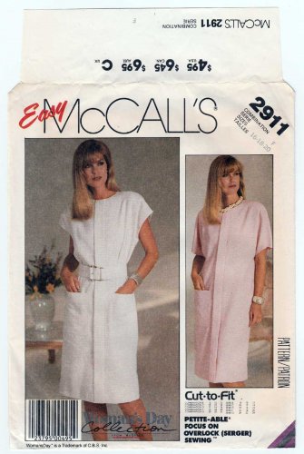 McCall's 2911 Women's Pullover Dress Sewing Pattern, Sleeveless / Short Sleeves Size 16-18-20 UNCUT