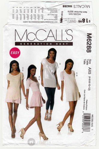 McCall's M6288 6288 Women's Top, Racer Back Dress and Skirt Pattern Misses Size 4-6-8-10-12 UNCUT