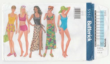 Butterick 5551 Women's One & Two Piece Swimsuits & Cover Up Sewing Pattern, Misses Size 6-8-10 UNCUT