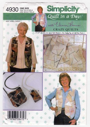 Simplicity 4930 Quilt in a Day Pattern, Crazy Quilt Vest, Baby Crib Quilt, Evening Bag UNCUT