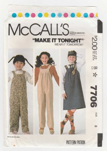McCall's 7706 UNCUT Girl's Jumper and Jumpsuit, Romper, Sewing Pattern Size 8