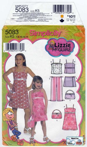 Simplicity 5083 Girl's Dress, Top, Cropped Pants, Skort, Purse Pattern Size 7-8-10-12-14 UNCUT