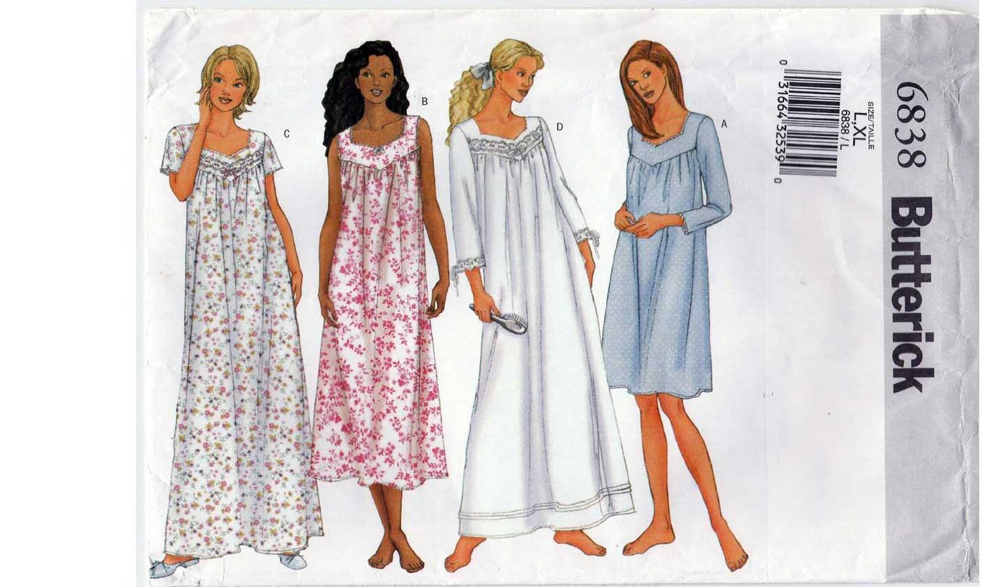 Butterick 6838 Women's Nightgown Sewing Pattern Misses' / Miss Petite ...