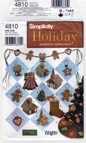 Simplicity 4810 Gingerbread Christmas Ornaments, Stocking, Tree Skirt, Sewing Pattern UNCUT