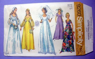 VTG 1970's Wedding Gown and Bridesmaid Dress, Misses Size 12 Bust 34 UNCUT Simplicity 9260