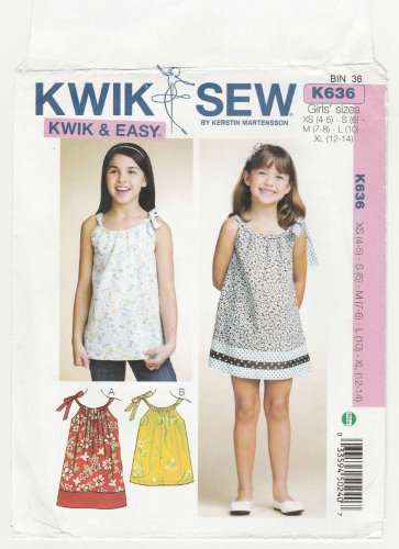 Kwik Sew K636 Girl's Sleeveless Dress and Tunic Top Sewing Pattern Size 4-5-6-7-8-10-12-14 UNCUT
