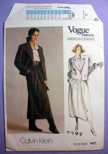 Vogue 1627 American Designer Calvin Klein Jacket and Skirt UNCUT Sewing Pattern, Misses Size 10