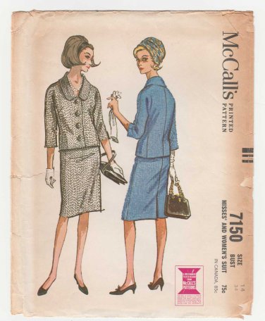 McCall's 7150 Vintage 1960's Women's Suit Sewing Pattern Misses Size 14 Bust 34