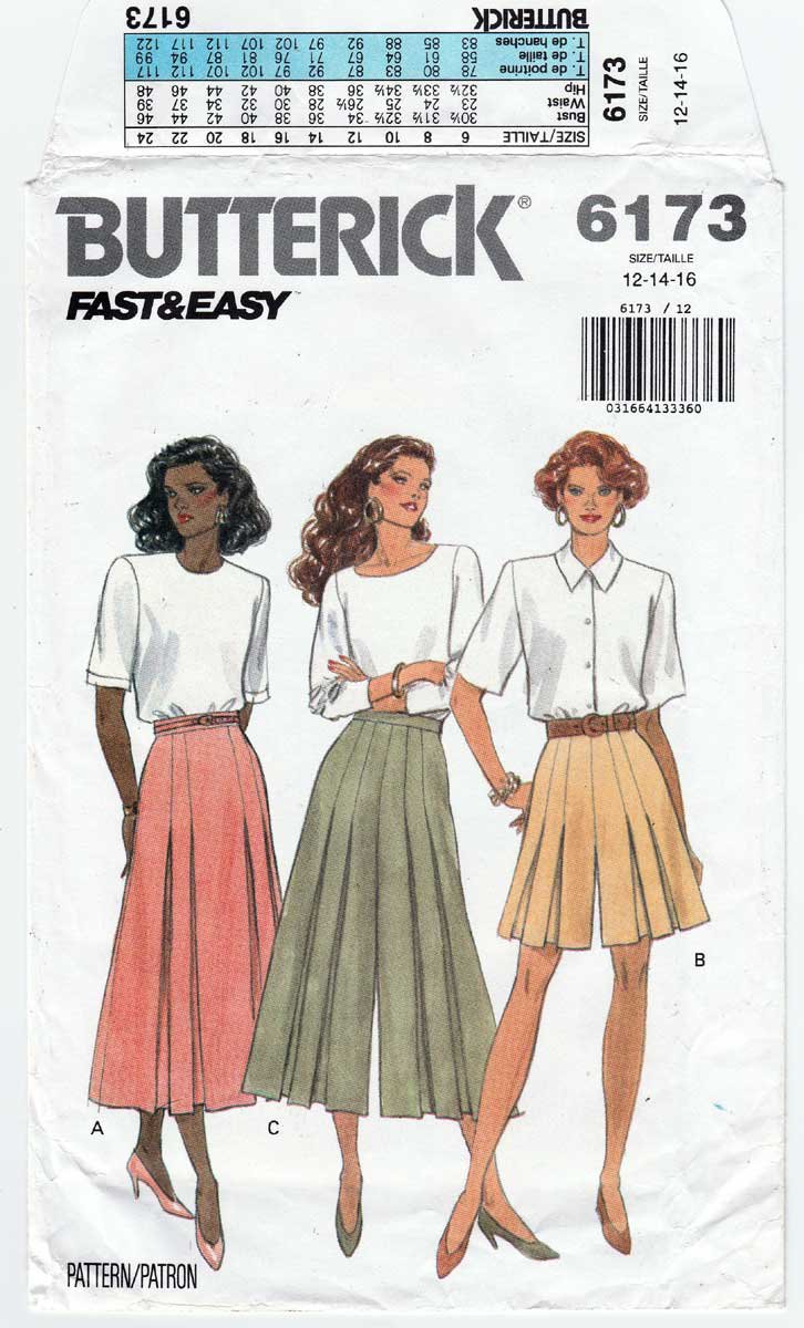 Butterick 6173 Womens Skirt And Split Skirt Culottes Sewing Pattern Misses Size 12 14 16 Uncut 2285