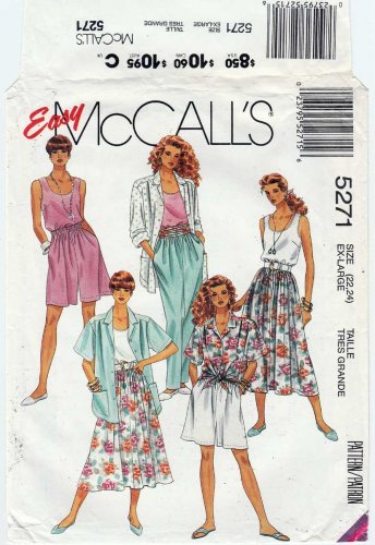 McCall's 5271 Women's Shirt, Tank Top, Skirt, Pant, Shorts Sewing Pattern Misses' Size 22-24 UNCUT