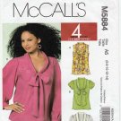 McCall's M5884 5884 Women's Blouse Sewing Pattern Size 6-8-10-12-14 UNCUT