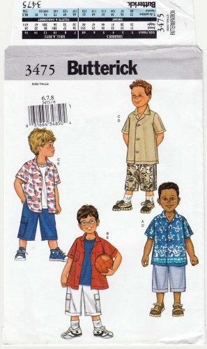 Boy's Shirt and Shorts Sewing Pattern Size 6-7-8 UNCUT Butterick 3475