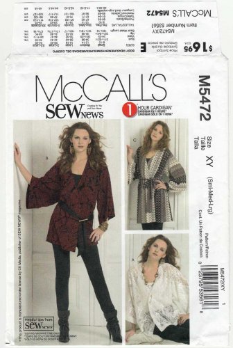 Women's Cardigan 1 Hour Sewing Pattern Misses' Size 8-10-12-14-16-18 UNCUT McCall's M5472 5472