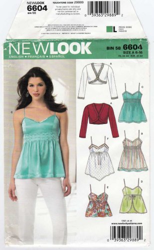 New Look 6604 Women's Camisole Top and Bolero Sewing Pattern Misses' Size 6-8-10-12-14-16 UNCUT