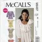 McCall's M6467 6467 Women's Pullover Tops Sewing Pattern Misses' Size 6-8-10-12-14 UNCUT