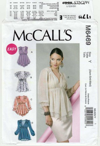 McCall's M6469 6469 Women's Pullover Tops Sewing Pattern Misses' Size 4-6-8-10-12-14 UNCUT OOP