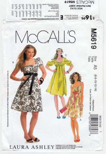 McCall's M5619 5619 Women's Laura Ashley Dress Sewing Pattern Misses' Size 6-8-10-12-14 UNCUT