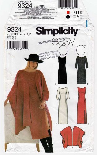 Simplicity 9324 Women's Dress and Wrap Sewing Pattern Misses Size 14-16-18-20 UNCUT