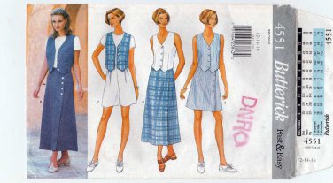 Butterick 4551 Women's Sewing Pattern, Mock Wrap Skirt, High Waist Shorts, Top, Size 12-14-16 UNCUT