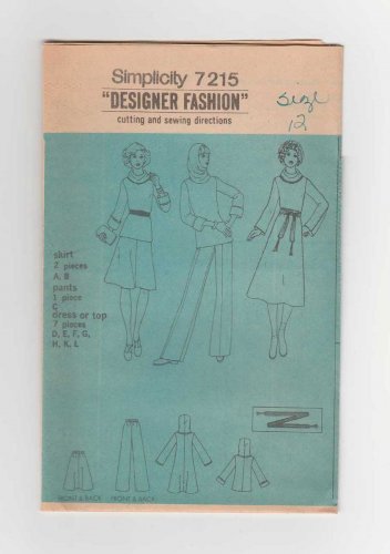Simplicity 7215 UNCUT Vintage 1970's Women's Dress, Skirt, Top, Pants Sewing Pattern Misses Size 12