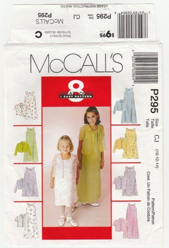 Girls' Sleeveless A-Line Dress and Shirt-Jacket Sewing Pattern Size 10-12-14 UNCUT McCall's P295