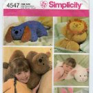 Child's Animal Snuggle Pillows Sewing Pattern, Dog, Bear, Lamb, Bunny, Lion, UNCUT Simplicity 4547