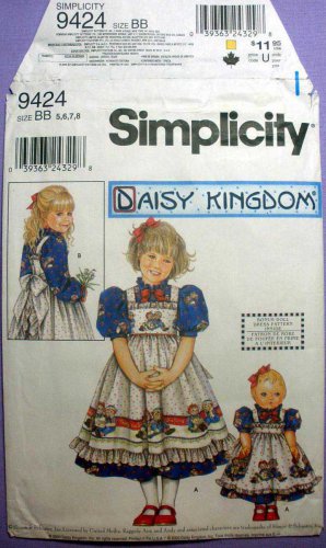 Girls Dress, Pinafore and 18" Doll Clothes Sewing Pattern Child Size 5-6-7-8 UNCUT Simplicity 9424
