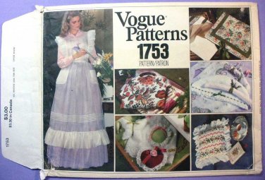 Vintage 1970's Women's Ruffled Apron, Pillows and Gift Items, Sewing Pattern UNCUT Vogue 1753