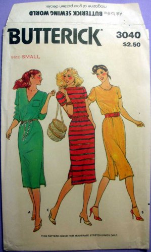 Women's Pullover Dress Sewing Pattern, Misses Size Small 8-10 UNCUT Vintage 1980's Butterick 3040