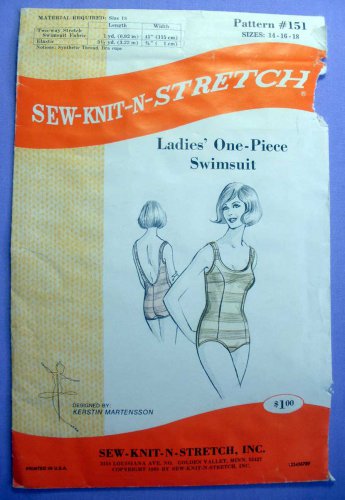 1960s One Piece Swimsuit Sewing Pattern, Size 14-16-18 Vintage Sew-Knit-N-Stretch 151