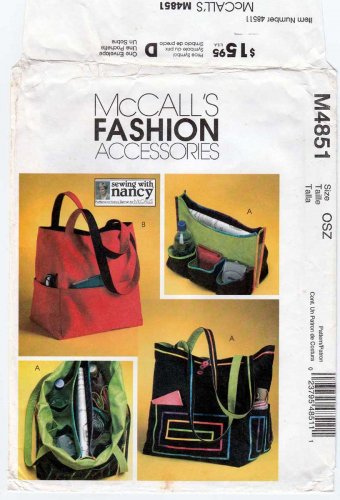 Tote Bag, Fashion Accessories Sewing Pattern, Sewing with Nancy UNCUT McCall's M4851 4851