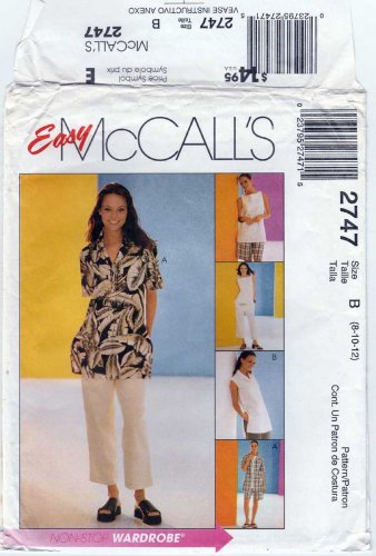 Women's Shirt, Pull-On Shorts, Cropped Pants Sewing Pattern Size 8-10-12 UNCUT McCall's 2747
