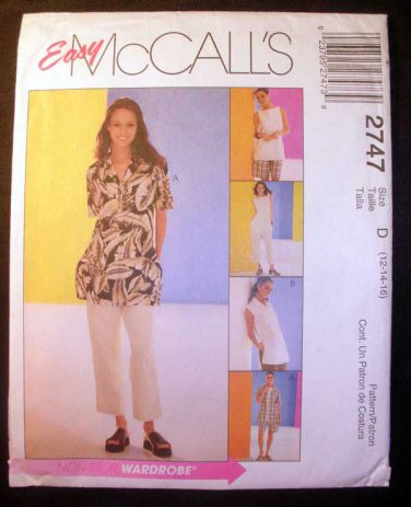 McCall's 2747 Shirt, Shorts, Cropped Pants Pattern Misses / Petite Size 12-14-16 UNCUT
