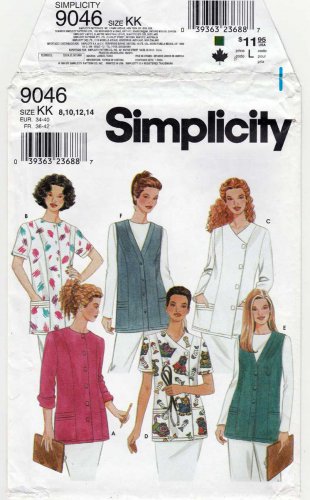 Women's Scrub Top or Vest Sewing Pattern Misses' Size 8-10-12-14 UNCUT Simplicity 9046