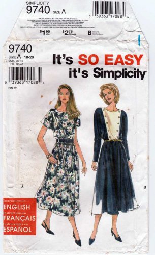 Women's Dress Sewing Pattern, Misses / Miss Petite Size 10-12-14-16-18-20 Uncut Simplicity 9740