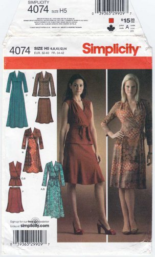 Mock Wrap Dress or Top, Skirt, Sash Sewing Pattern Misses' Size 6-8-10-12-14 UNCUT Simplicity 4074