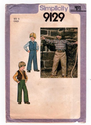 Boy's Western Shirt, Pants, Vest Sewing Pattern Child Size 5, UNCUT Vintage 1970's Simplicity 9129
