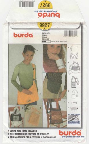 Girls Purse, Tote Bags, Shoulder Bag, Wrist Band Wallet, Waist Pack, Sewing Pattern Uncut Burda 9927