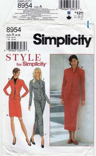 Women's Jacket and Straight Skirt Sewing Pattern Misses Size 8-10-12-14-16-18 UNCUT Simplicity 8954