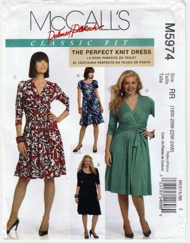 Women's Classic Fit Knit Dress Sewing Pattern, Plus Size 18W-20W-22W-24W UNCUT McCall's M5974